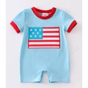 Boys 6M 3-6M American Flag‎ Applique Romper